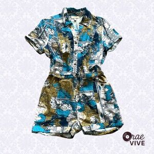 Modcloth Blue and Brown Map Print Romper